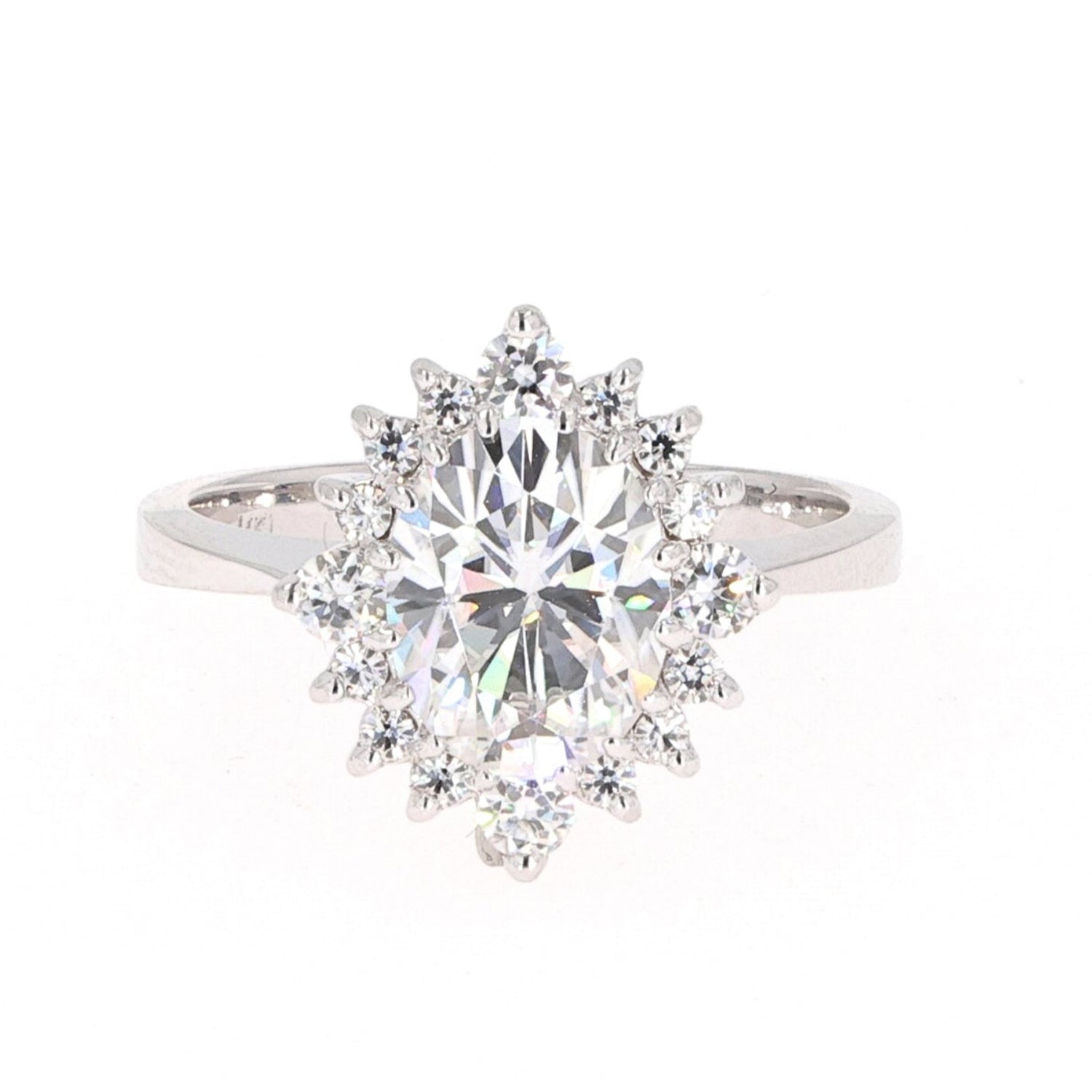 2.42 CTW DEW Oval Near-Colorless Moissanite Halo Engagement Ring in 14K White Gold