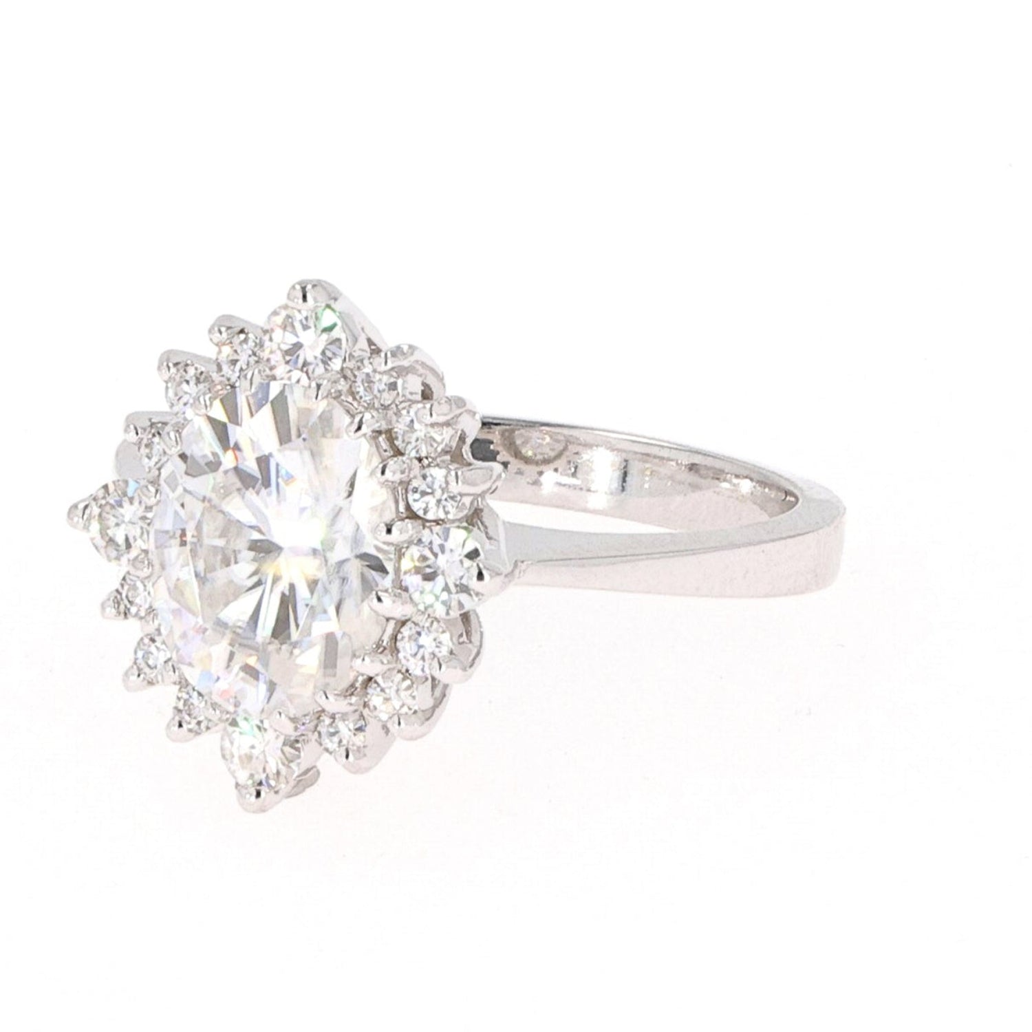 2.42 CTW DEW Oval Near-Colorless Moissanite Halo Engagement Ring in 14K White Gold