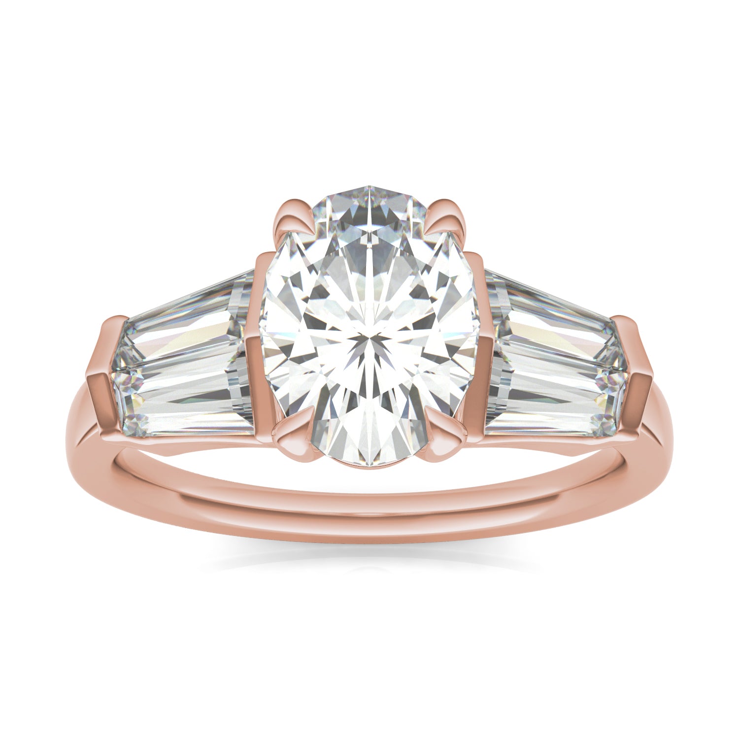 3.26 CTW DEW Oval Moissanite Five Stone Ring in 14K Rose Gold