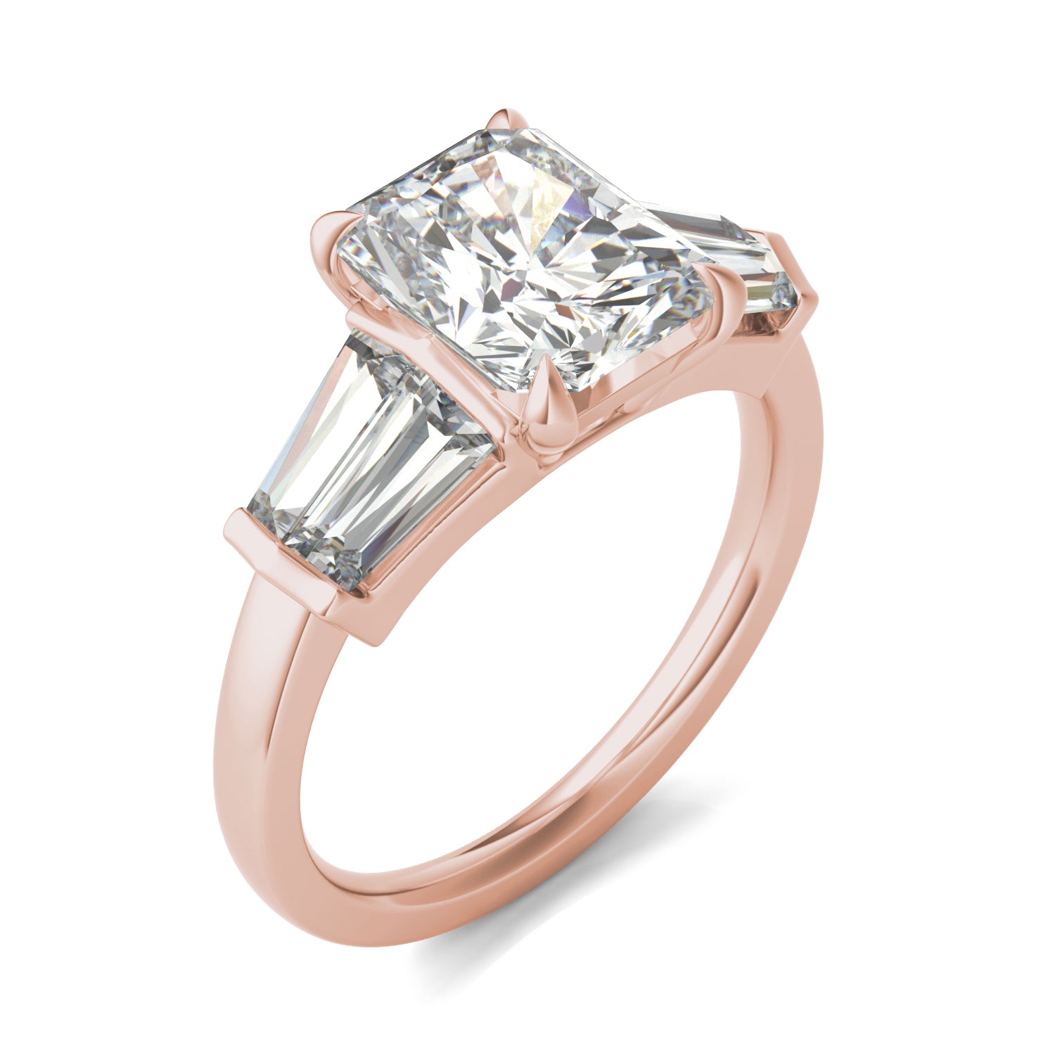 3.86 CTW DEW Radiant Moissanite Five Stone Ring in 14K Rose Gold