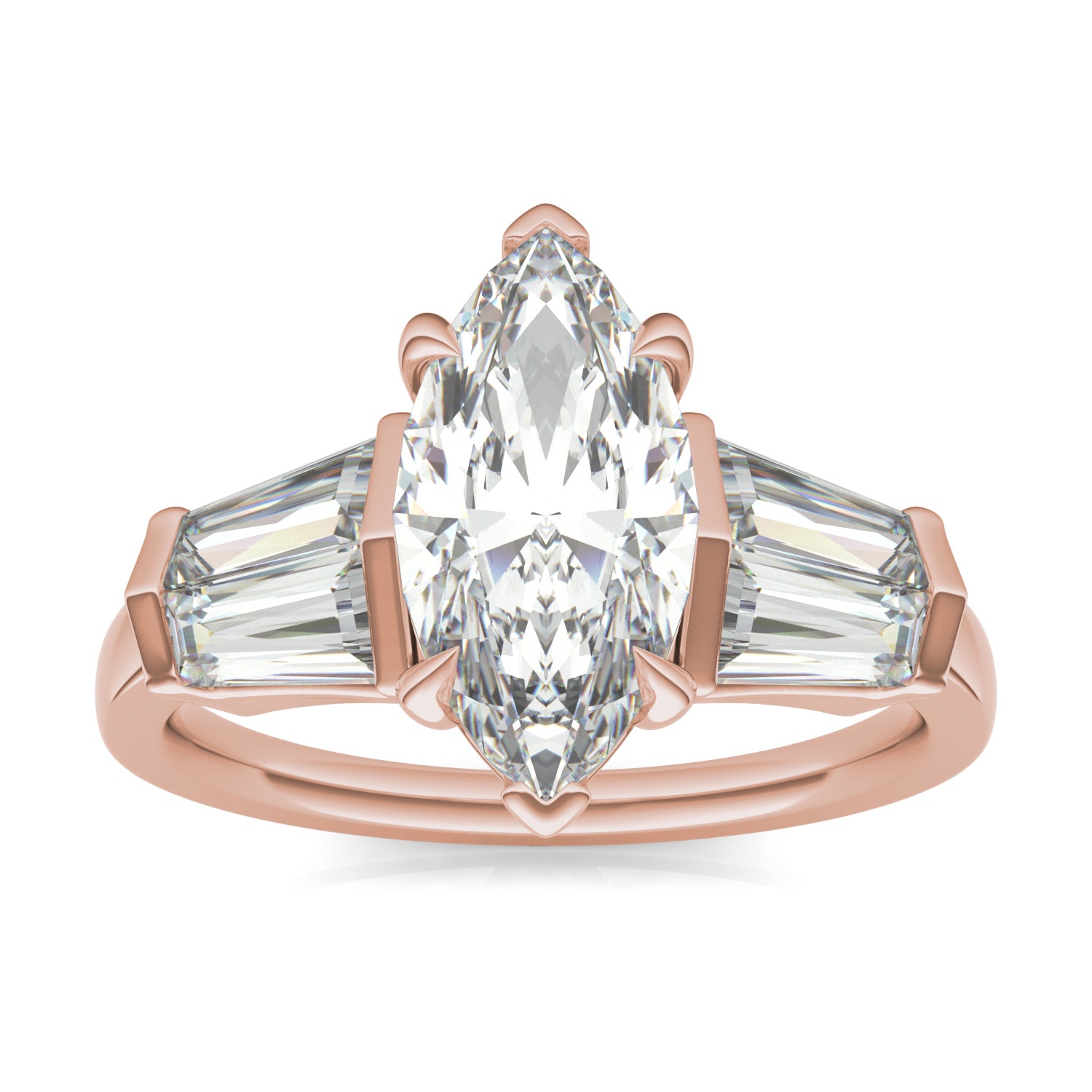 3.36 CTW DEW Marquise Moissanite Five Stone Ring in 14K Rose Gold