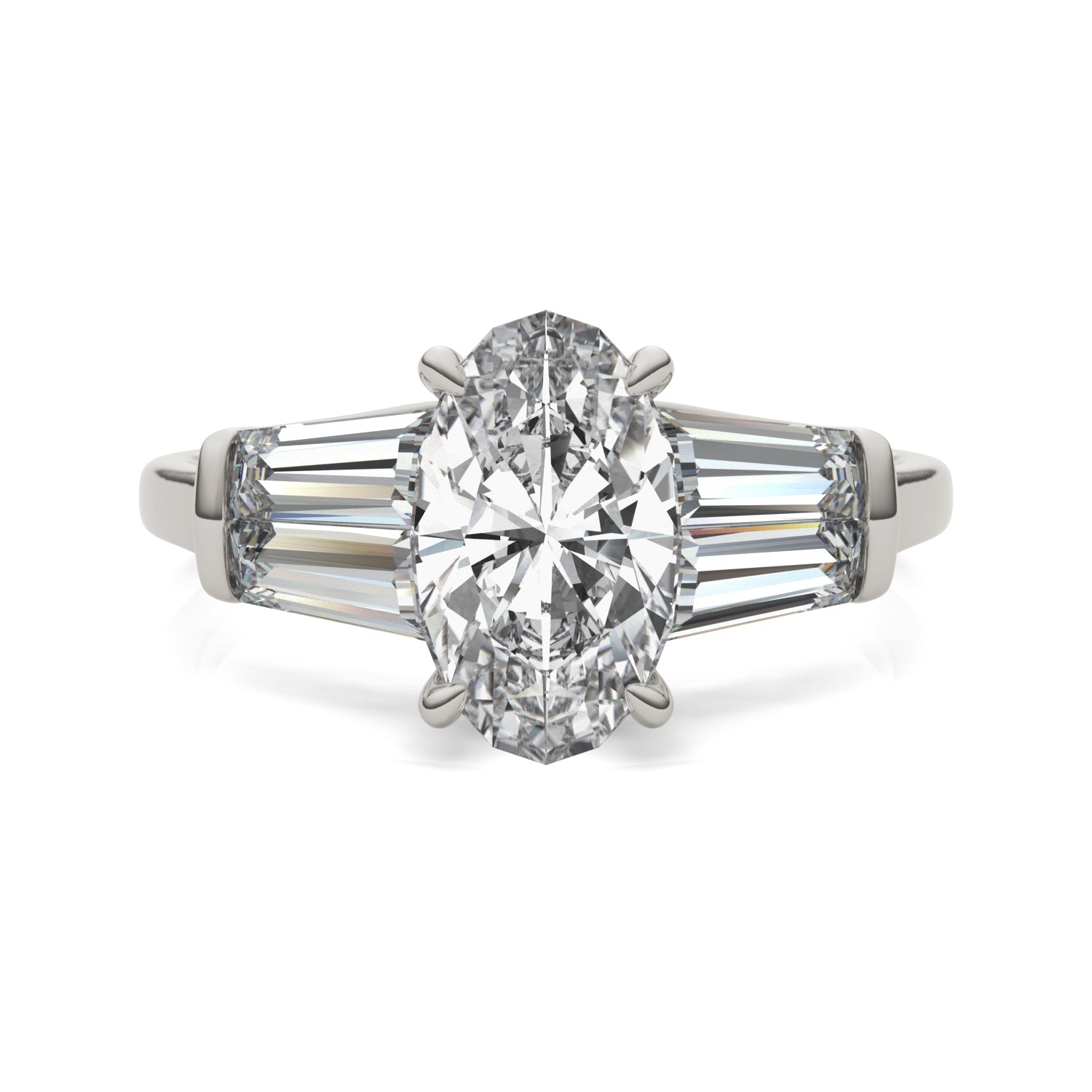 3.46 CTW DEW Elongated Oval Moissanite Five Stone Ring in 14K White Gold