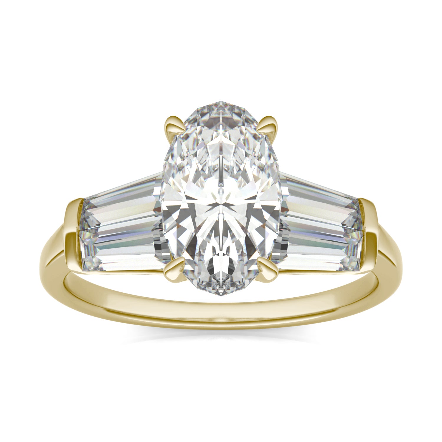3.46 CTW DEW Elongated Oval Moissanite Five-Stone Ring in 14K Yellow Gold
