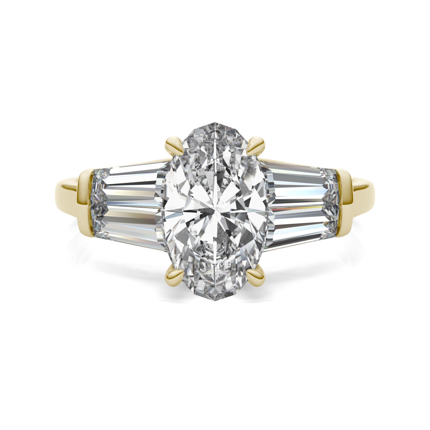 3.46 CTW DEW Elongated Oval Moissanite Five-Stone Ring in 14K Yellow Gold