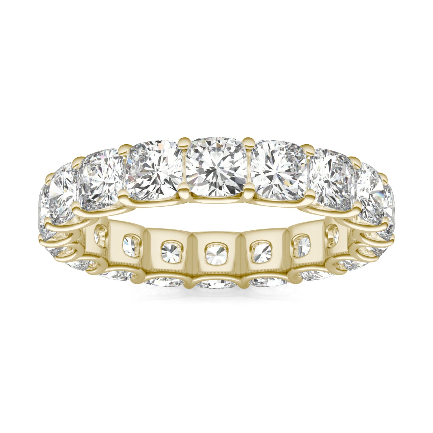 4.18 CTW DEW Cushion Moissanite Eternity Band in 14K Yellow Gold