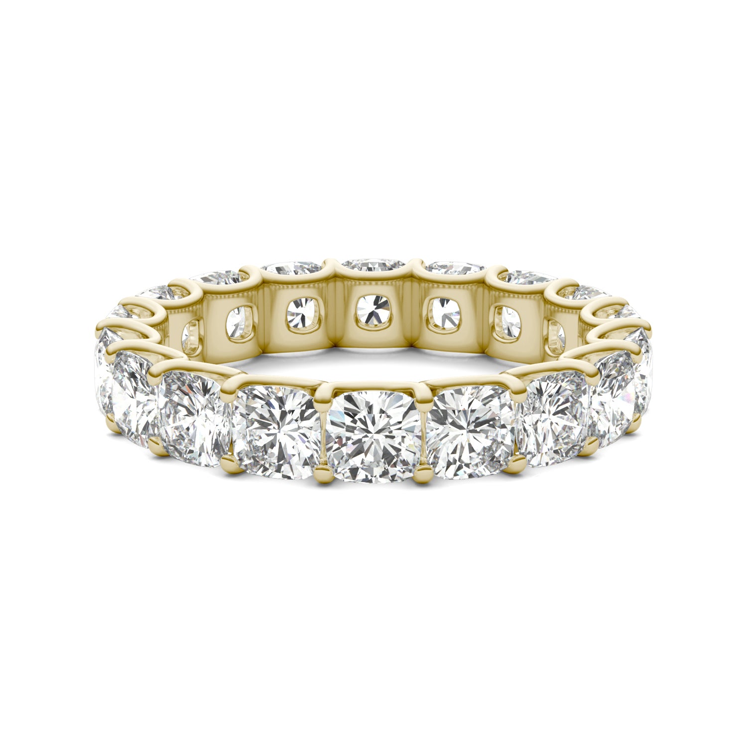 4.18 CTW DEW Cushion Moissanite Eternity Band in 14K Yellow Gold