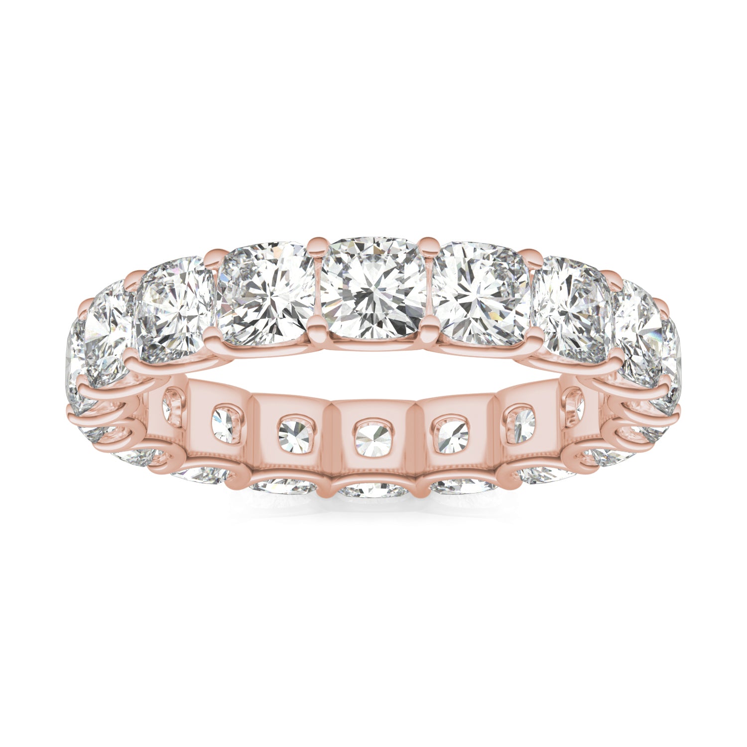 4.18 CTW DEW Cushion Moissanite Eternity Band in 14K Rose Gold