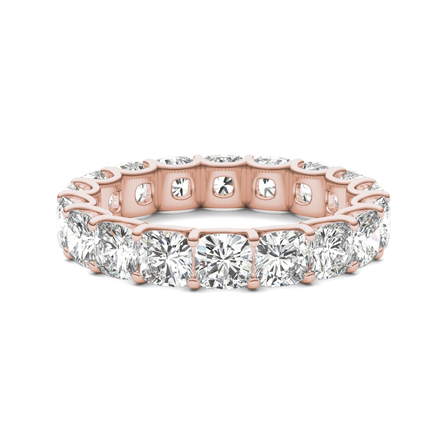 4.18 CTW DEW Cushion Moissanite Eternity Band in 14K Rose Gold