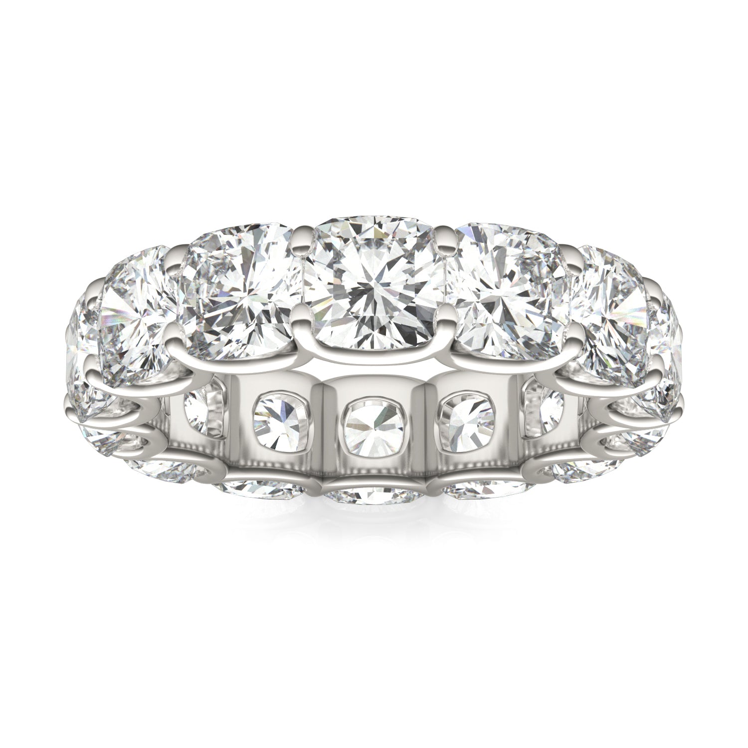 8.40 CTW DEW Cushion Moissanite Eternity Band in 14K White Gold