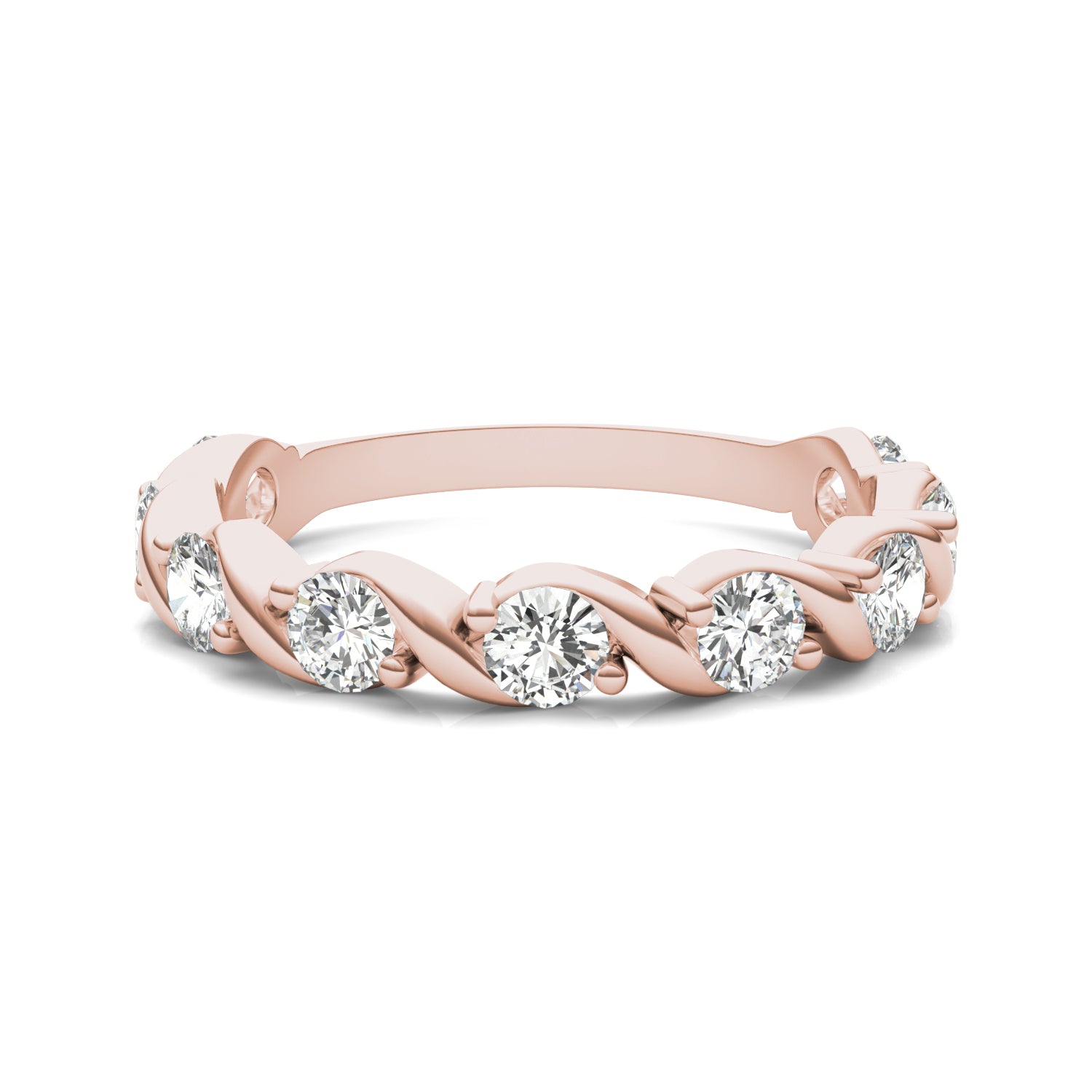 0.90 CTW DEW Round Moissanite Anniversary Band in 14K Rose Gold