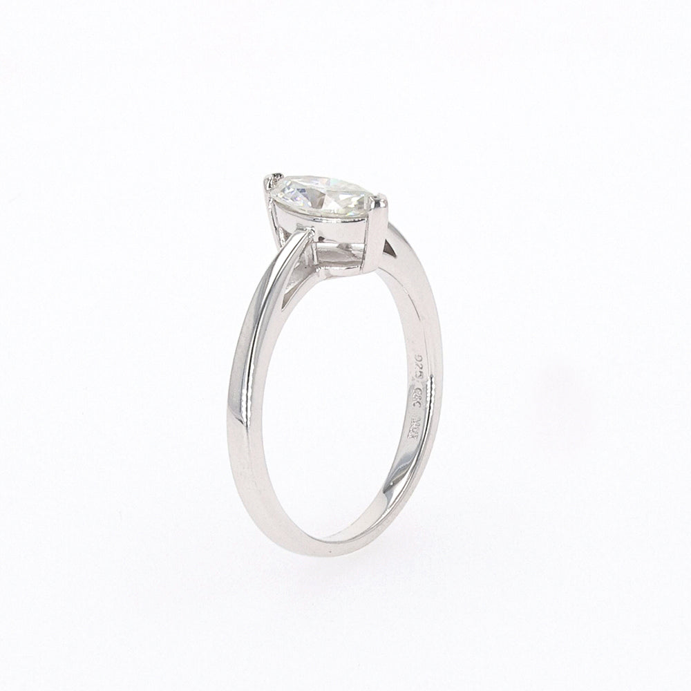 0.70 CTW DEW Marquise Moissanite Two Prong Solitaire Ring in Sterling Silver