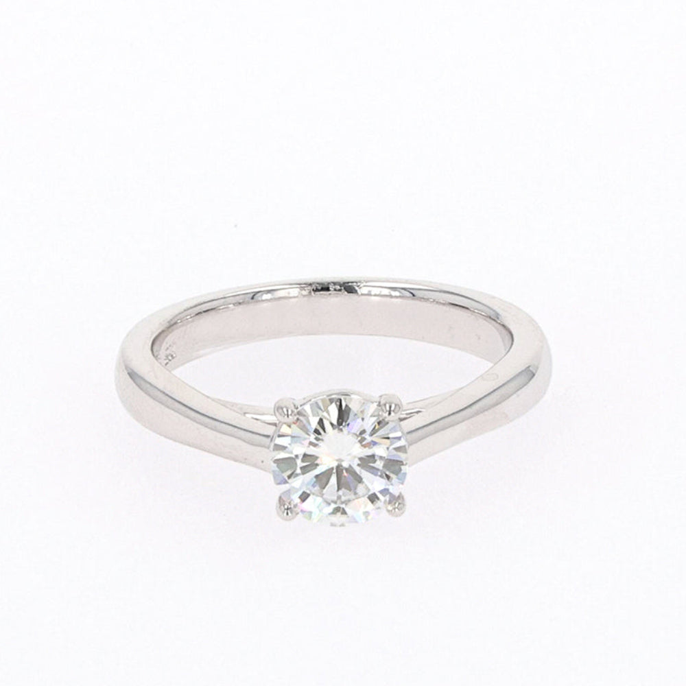 1.00 CTW DEW Round Moissanite Four Prong Solitaire Engagement Ring in Sterling Silver
