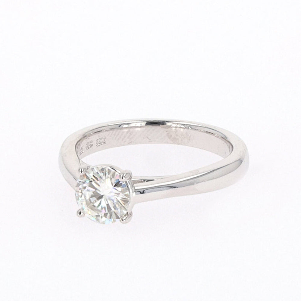 1.00 CTW DEW Round Moissanite Four Prong Solitaire Engagement Ring in Sterling Silver