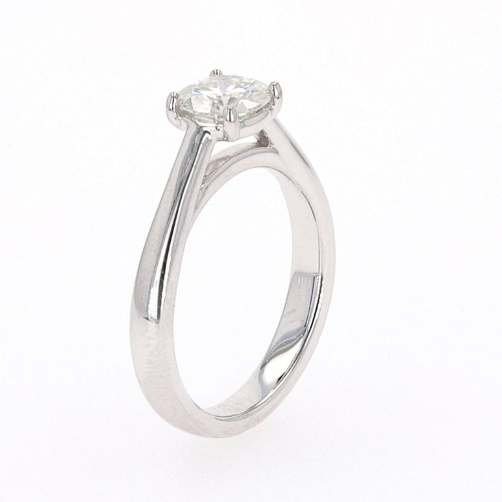 1.00 CTW DEW Round Moissanite Four Prong Solitaire Engagement Ring in Sterling Silver