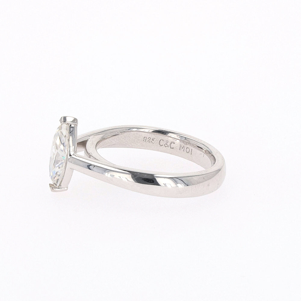 1.40 CTW DEW Marquise Moissanite Two Prong Solitaire Ring in Sterling Silver