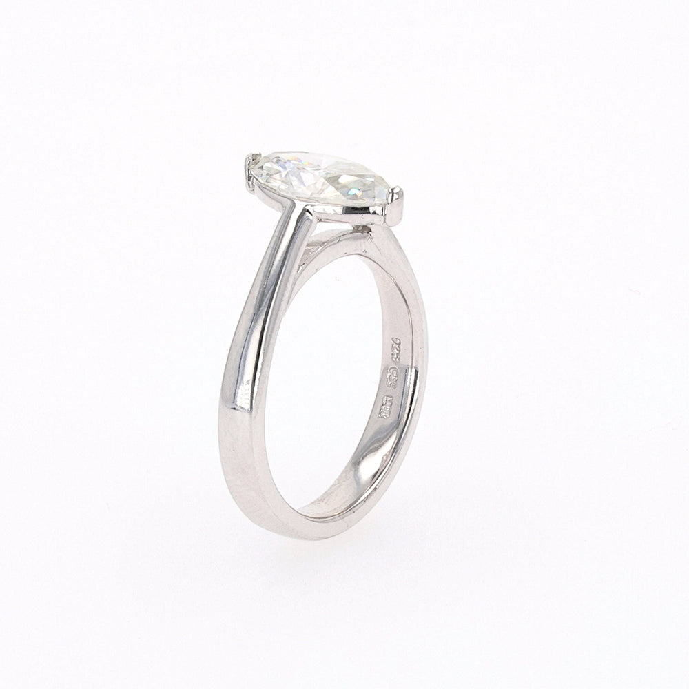 1.80 CTW DEW Marquise Moissanite Two Prong Solitaire Ring in Sterling Silver