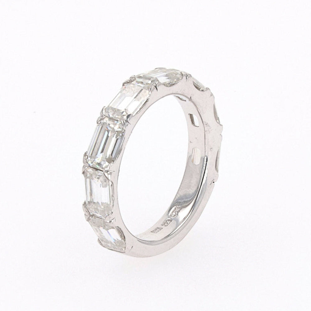 4.64 CTW DEW Emerald Moissanite Shared Prong Band in Sterling Silver