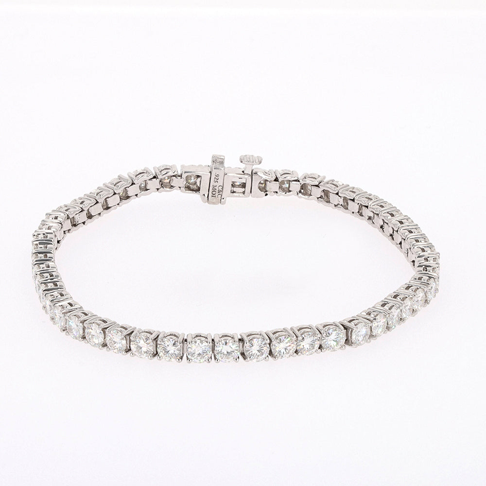 6.50 CTW DEW Round Moissanite Four Prong Tennis Bracelet in Sterling Silver