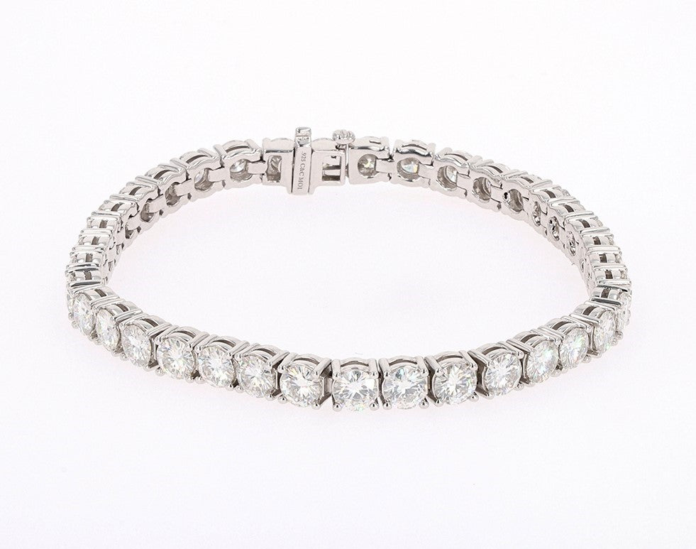 12.21 CTW DEW Round Moissanite Four Prong Tennis Bracelet in Sterling Silver