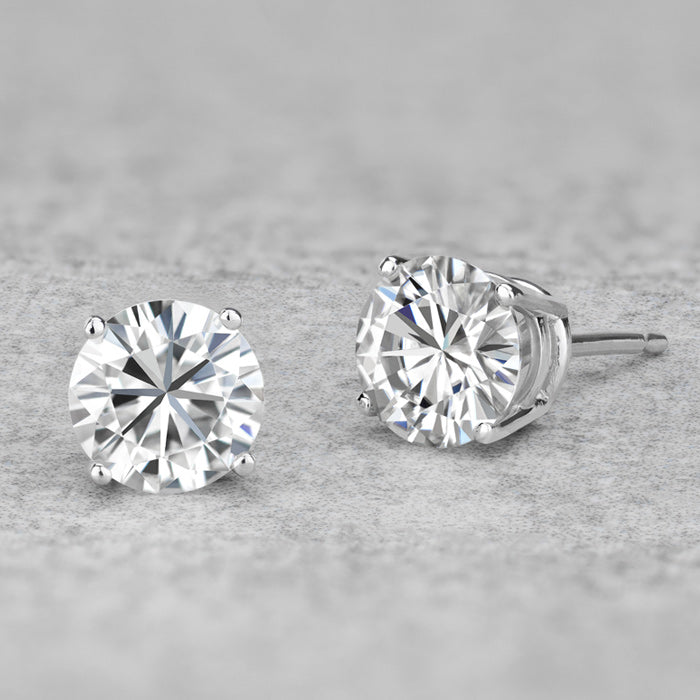 1.60 CTW DEW Round Moissanite Solitaire Stud Earrings in Sterling Silver