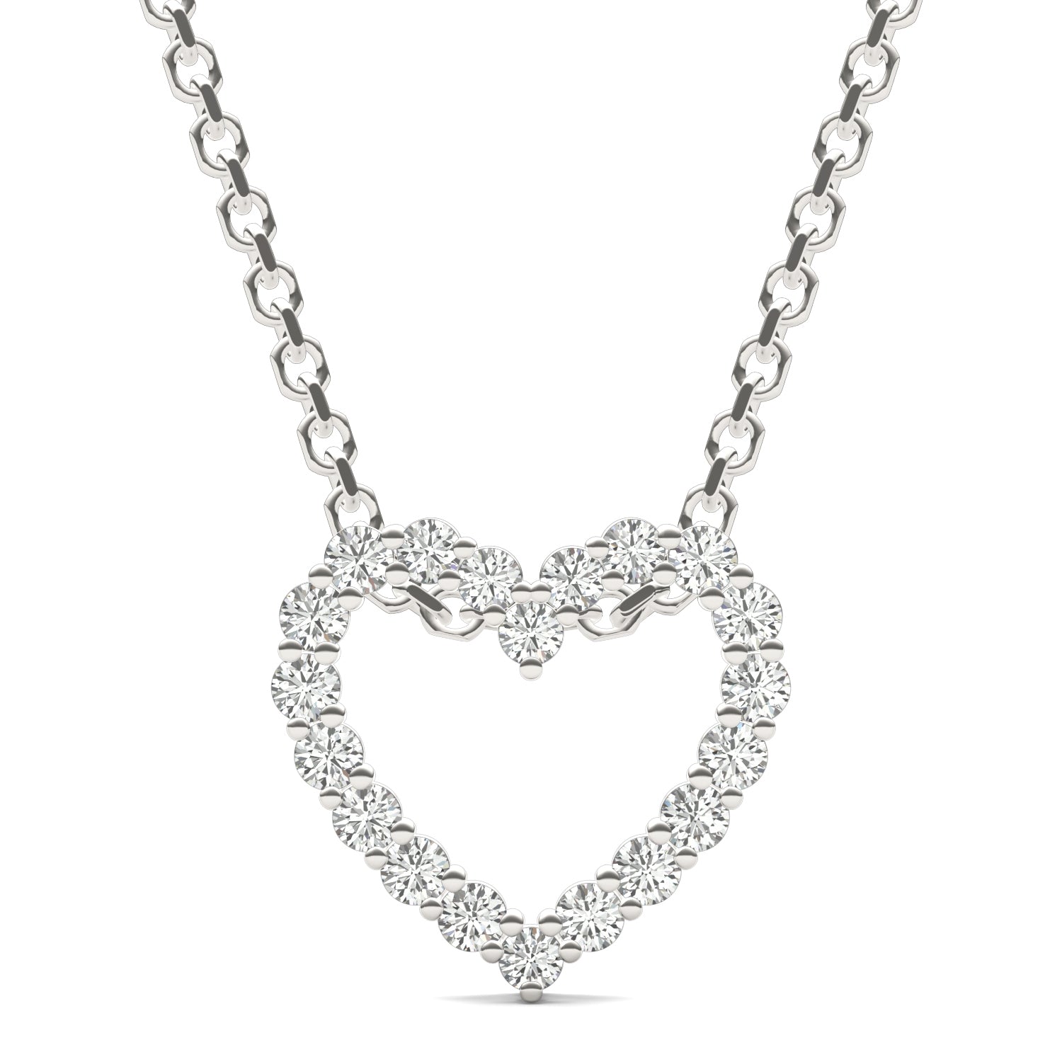 0.28 CTW DEW Round Moissanite Heart Necklace in 925 White Silver