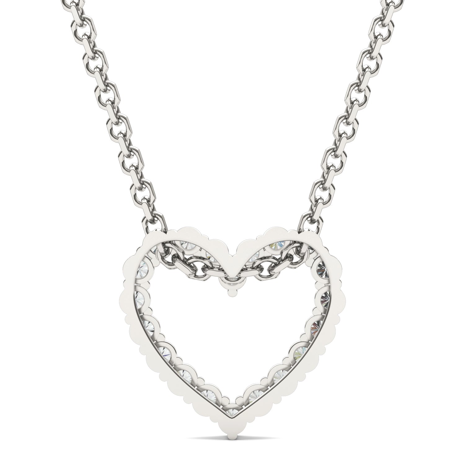 0.28 CTW DEW Round Moissanite Heart Necklace in 925 White Silver