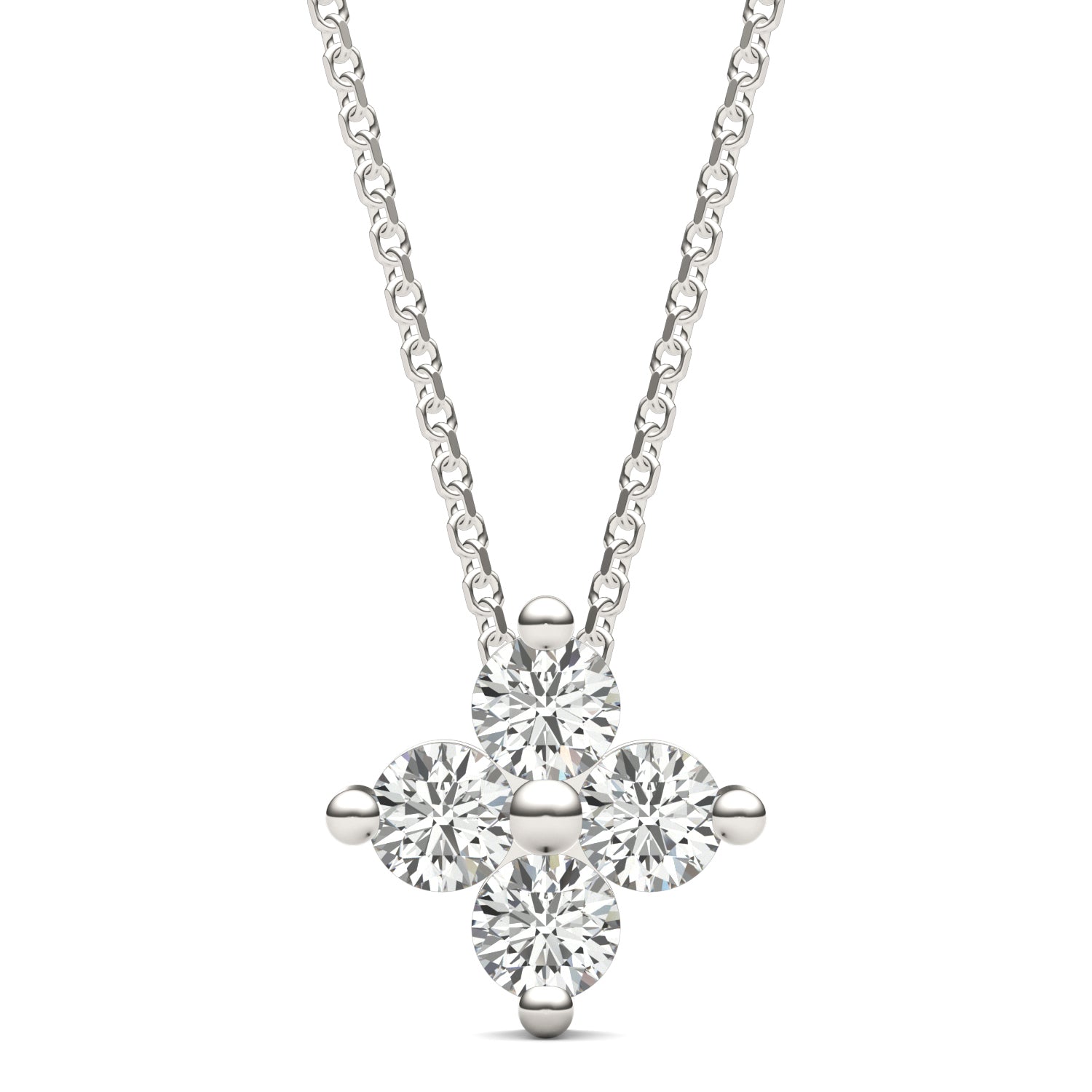 0.92 CTW DEW Round Moissanite Floral Necklace in 925 White Silver