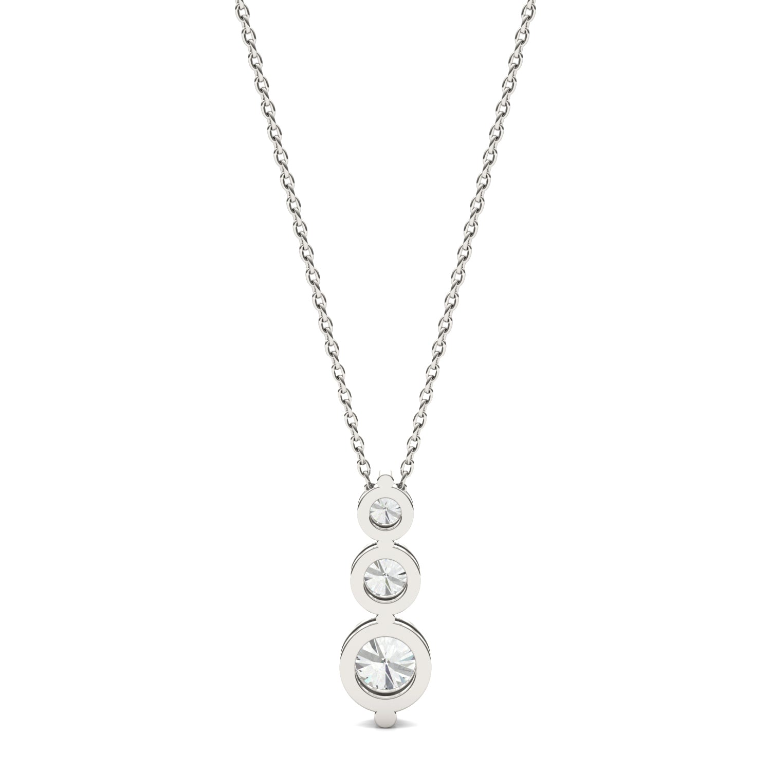 1.29 CTW DEW Round Moissanite Three Stone Necklace in 925 White Silver