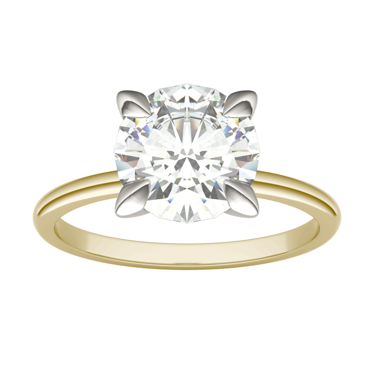 Forever Bright 2.20 CTW Moissanite Round Basket Solitaire Ring 10K Two-Tone Gold