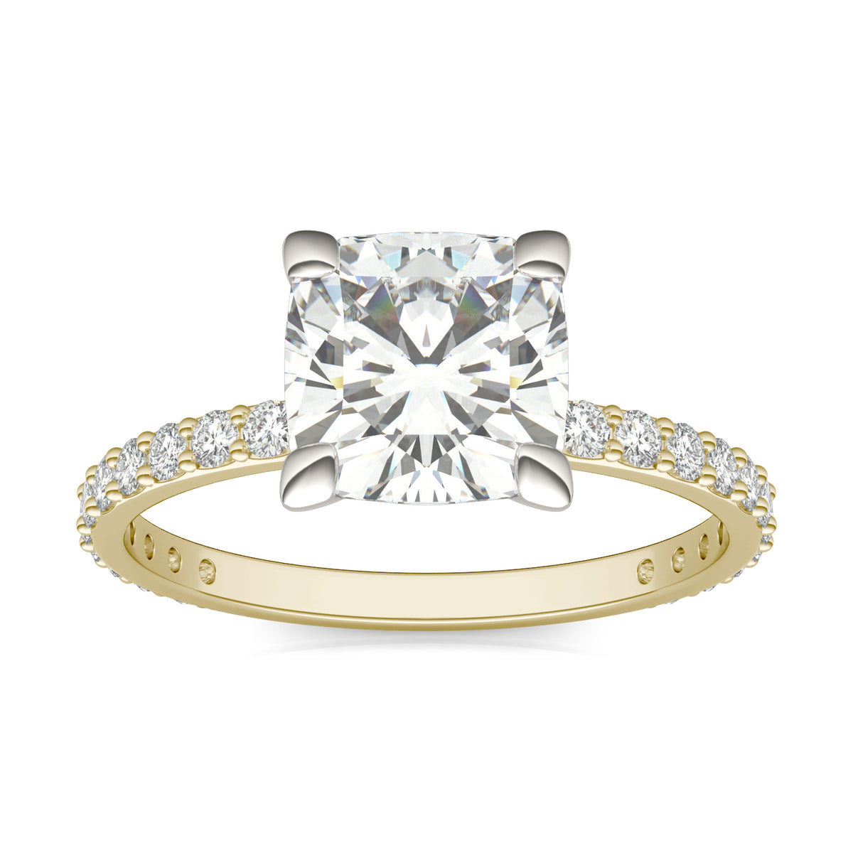 Forever Bright 2.42 CTW Moissanite Cushion Accented Engagement Ring 14K Two-Tone