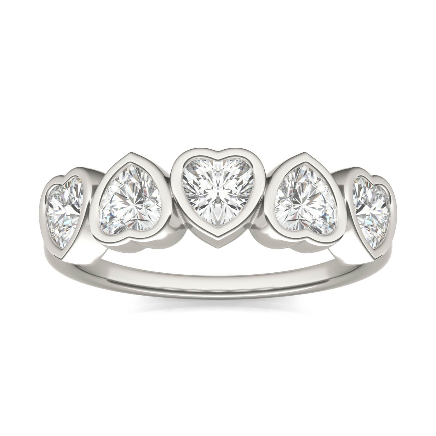 1.15 CTW DEW Heart Moissanite Five-Stone Band in Sterling Silver