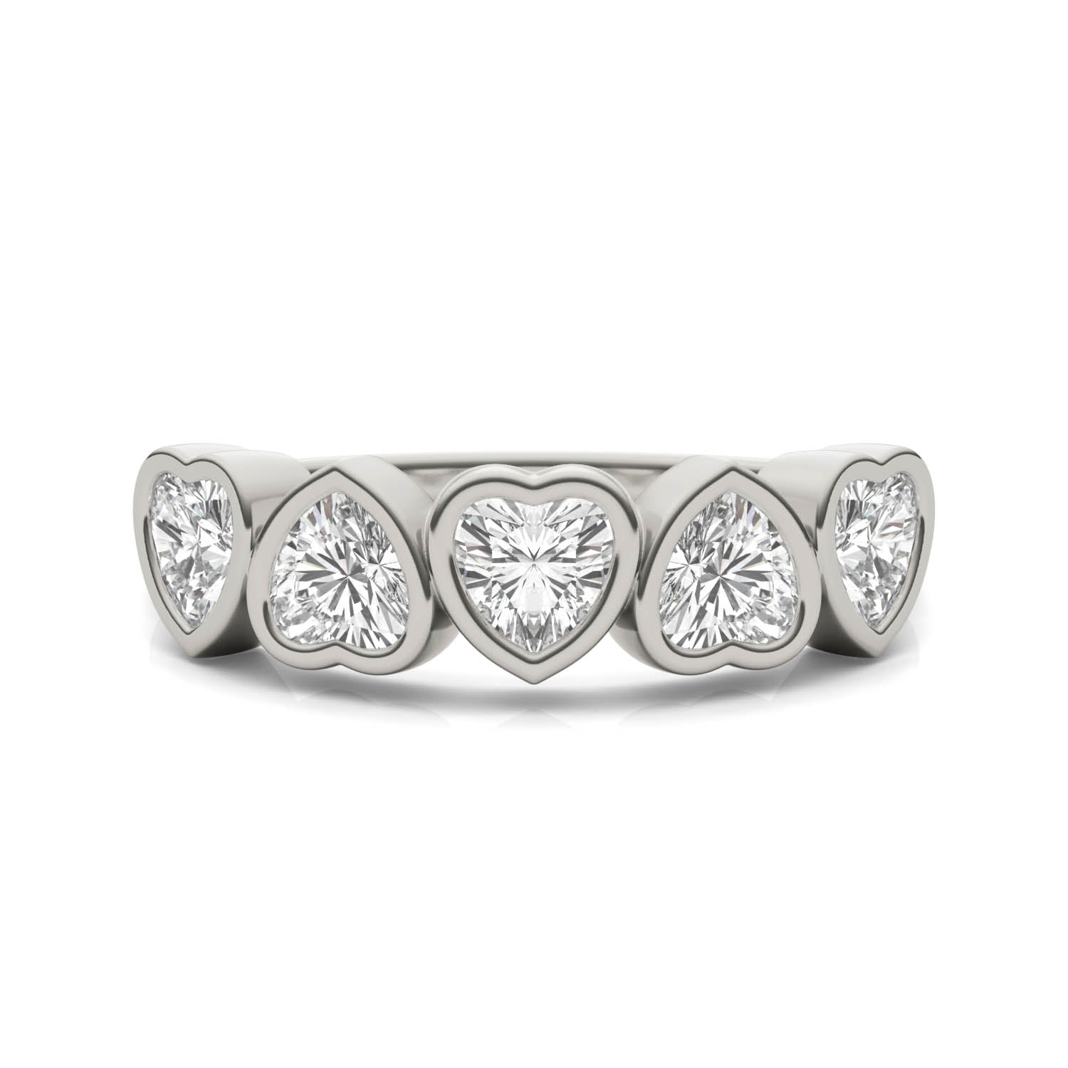 1.15 CTW DEW Heart Moissanite Five-Stone Band in Sterling Silver