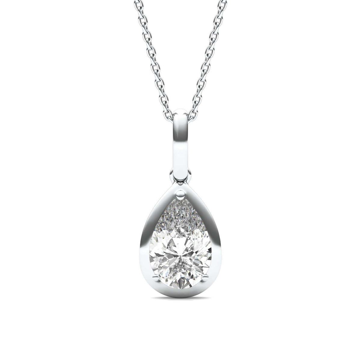 Forever Bright 1.50 CTW Moissanite Pear Pendant Necklace in Sterling Silver