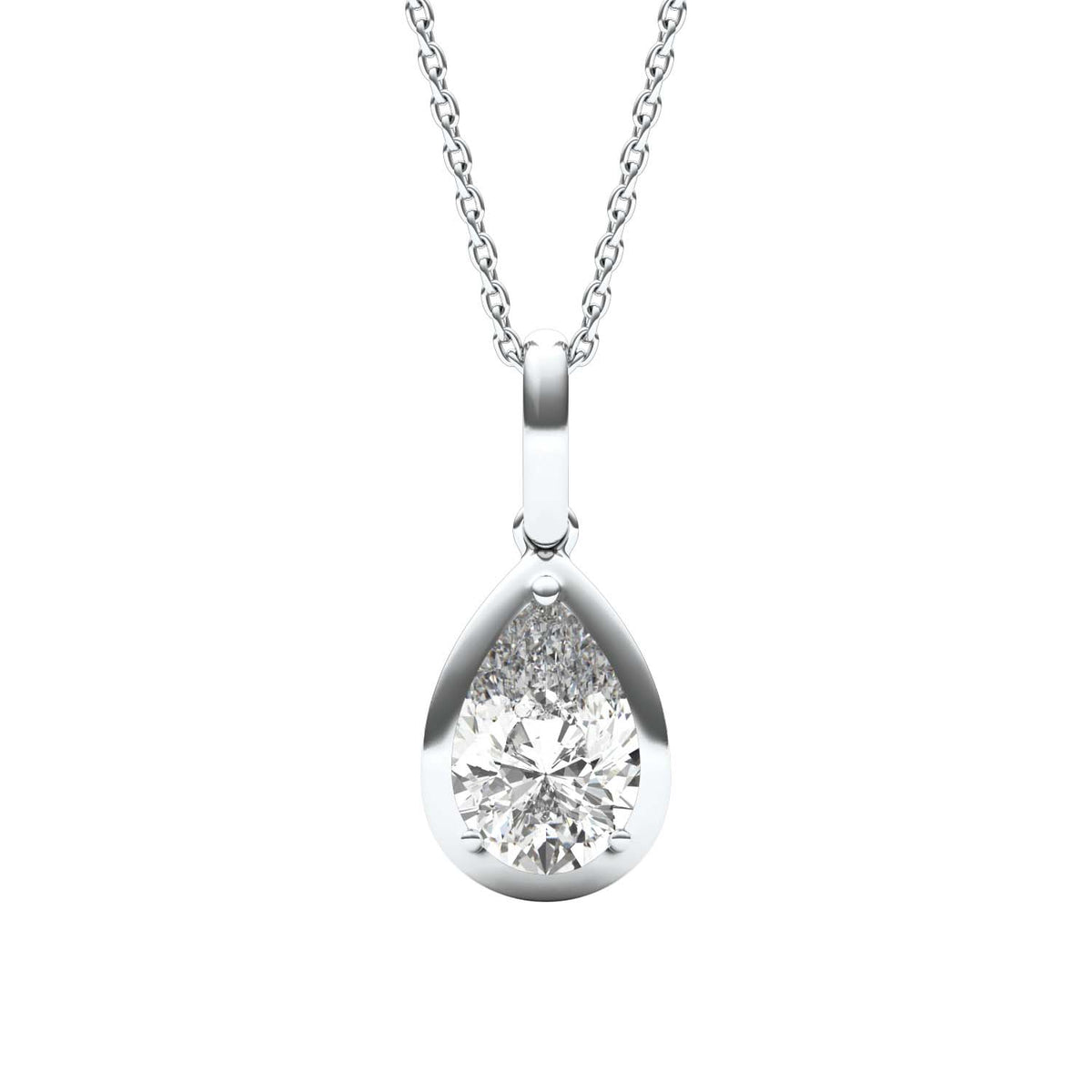 Forever Bright 1.50 CTW Moissanite Pear Pendant Necklace in Sterling Silver