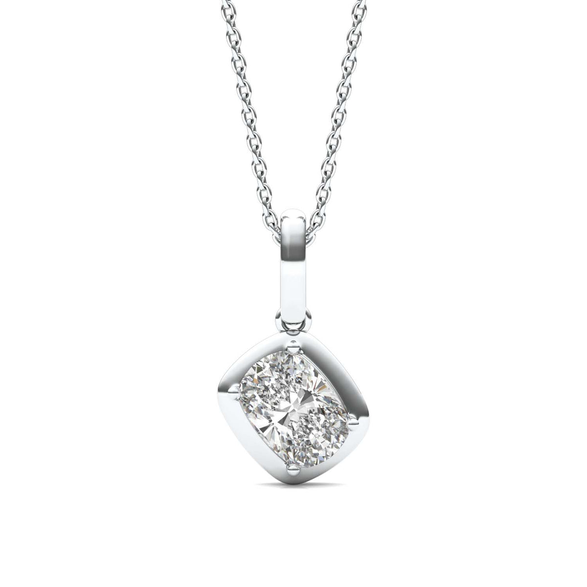 Forever Bright 0.91 CTW Moissanite Elongated Cushion Bezel Pendant in 925 Silver