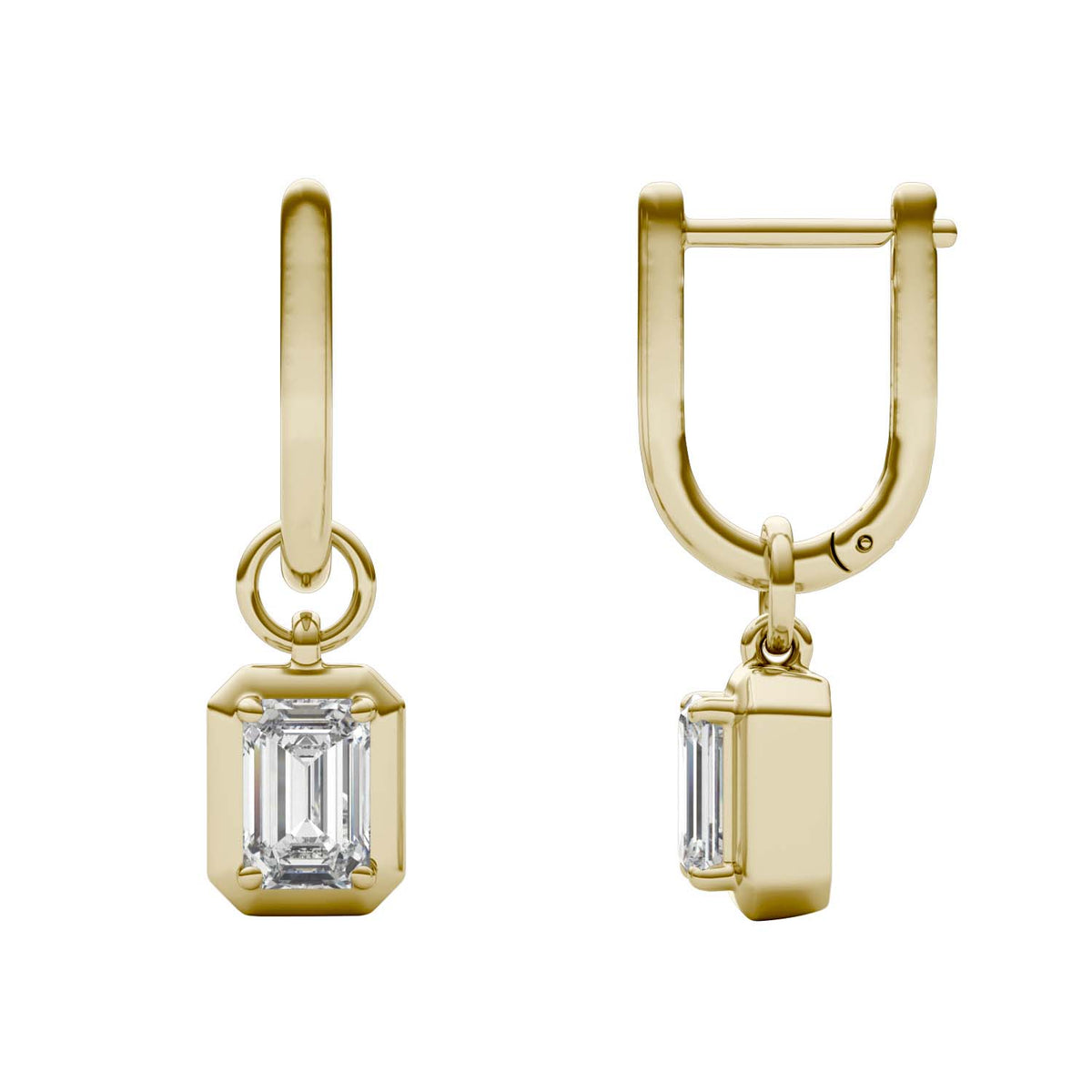 Forever Bright 1.16 CTW Moissanite Emerald Drop Hoop Earrings 14K Gold Vermeil
