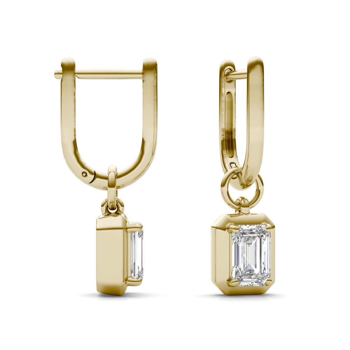 Forever Bright 1.16 CTW Moissanite Emerald Drop Hoop Earrings 14K Gold Vermeil