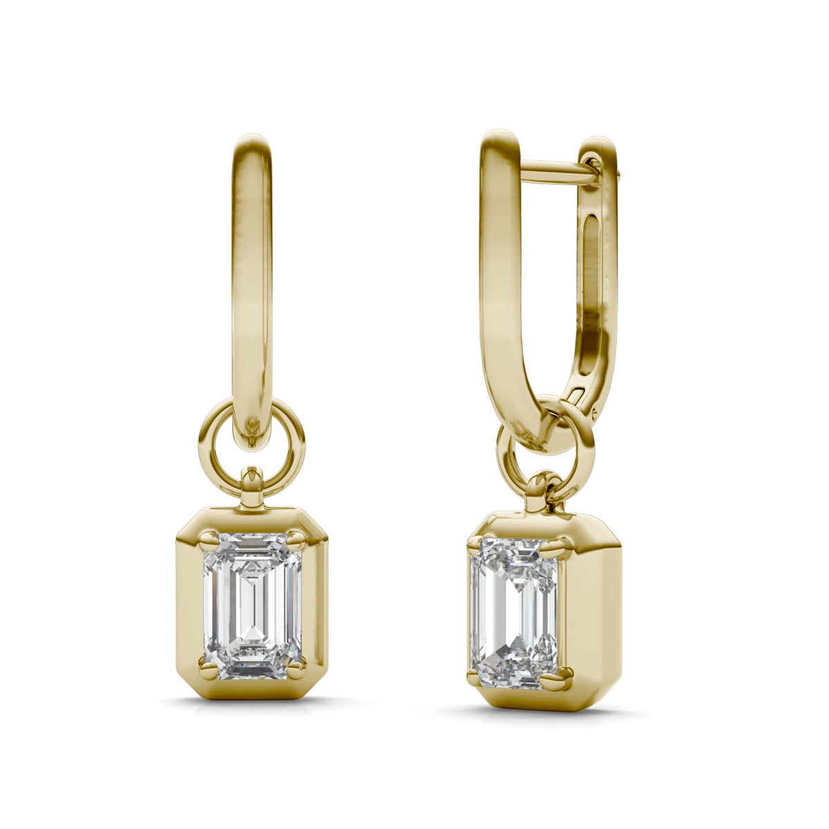 Forever Bright 1.16 CTW Moissanite Emerald Drop Hoop Earrings 14K Gold Vermeil