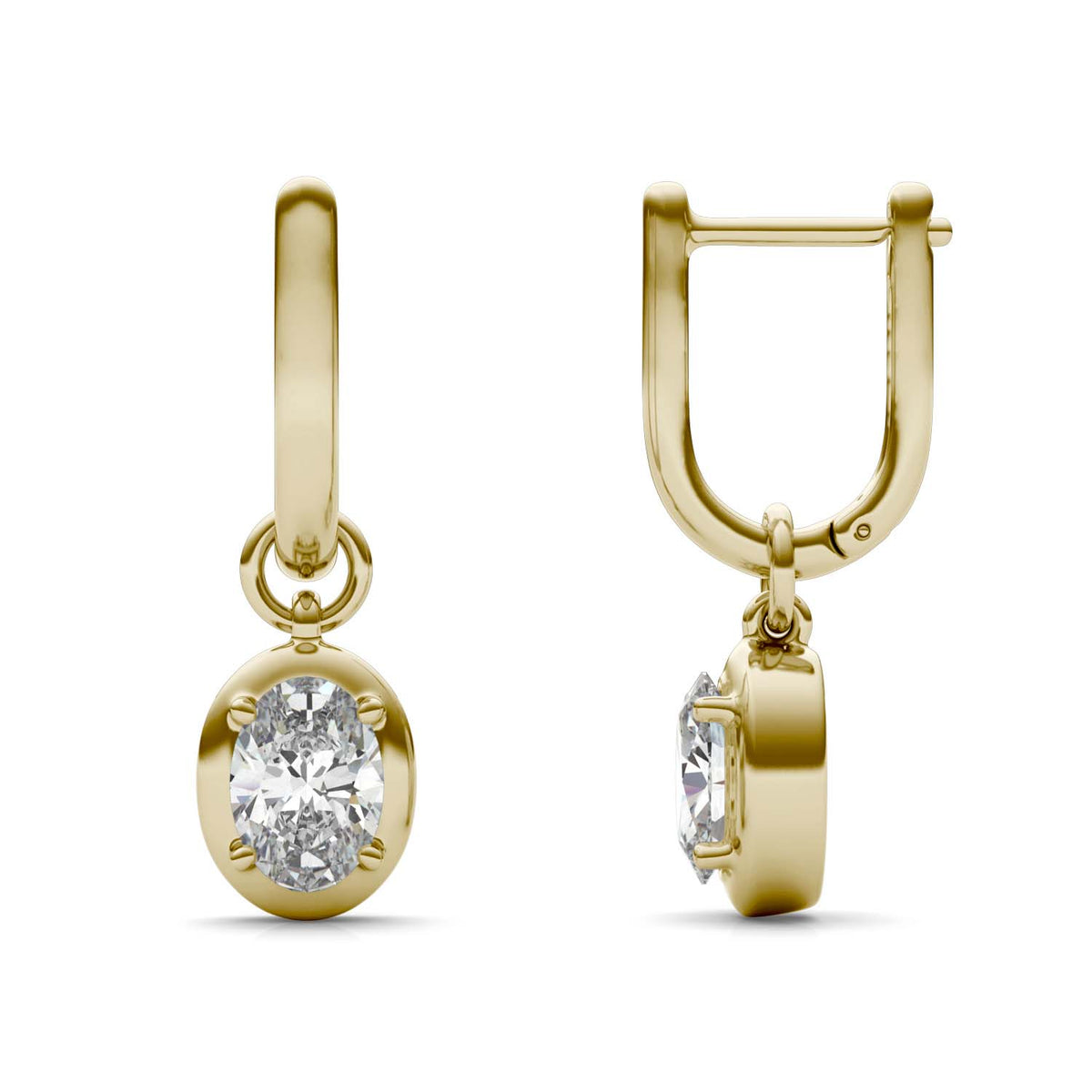 Forever Bright 1.80 CTW Moissanite Oval Drop Hoop Earrings in 14K Gold Vermeil