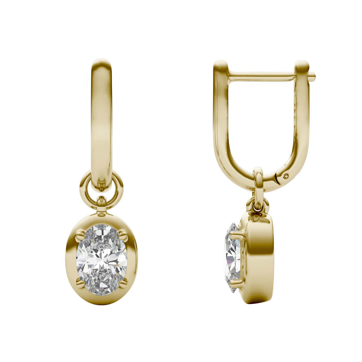 Forever Bright 1.80 CTW Moissanite Oval Drop Hoop Earrings in 14K Gold Vermeil