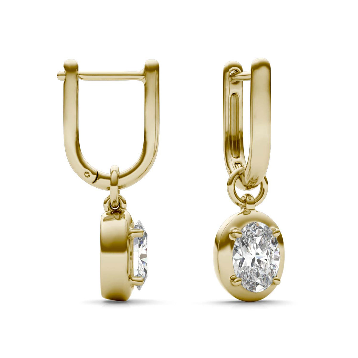 Forever Bright 1.80 CTW Moissanite Oval Drop Hoop Earrings in 14K Gold Vermeil