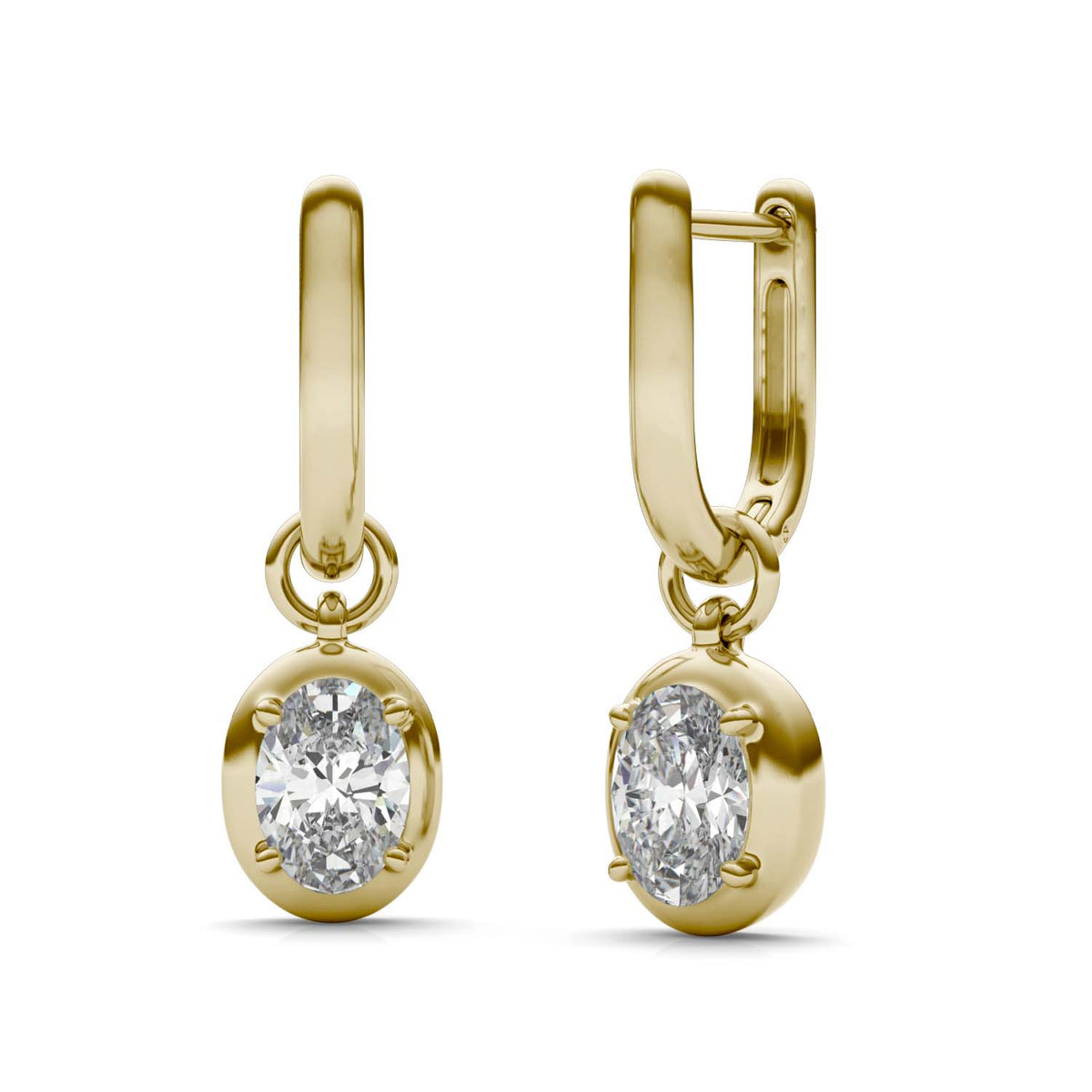 Forever Bright 1.80 CTW Moissanite Oval Drop Hoop Earrings in 14K Gold Vermeil