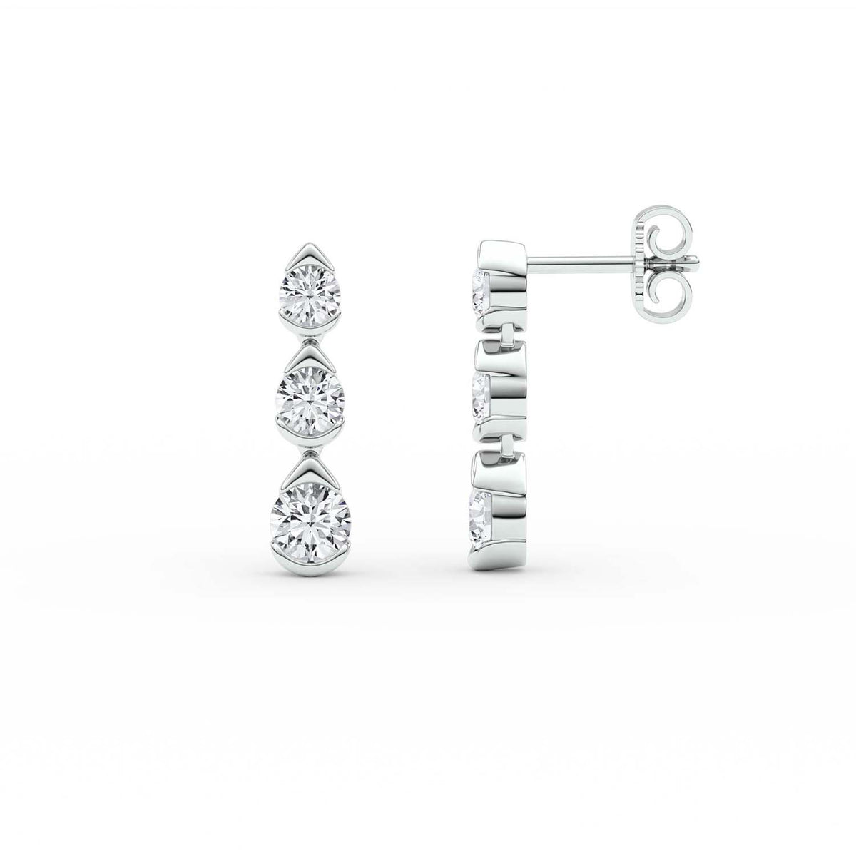 Forever Bright 2.12 CTW Moissanite 3-Stone Drop Earrings Silver or Gold Vermeil
