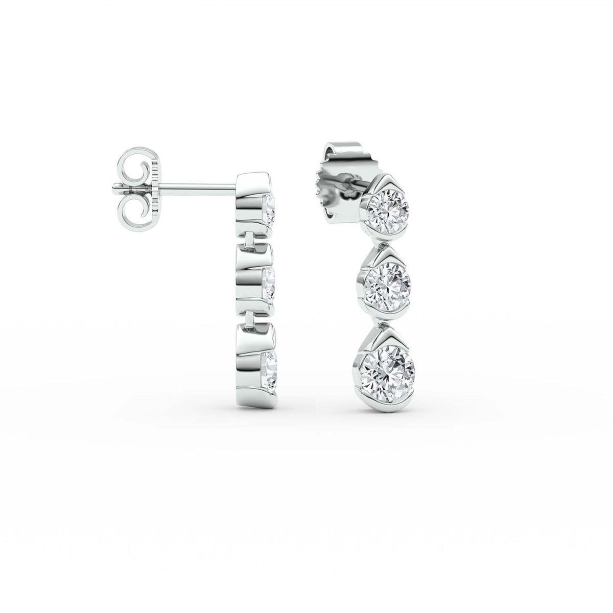 Forever Bright 2.12 CTW Moissanite 3-Stone Drop Earrings Silver or Gold Vermeil