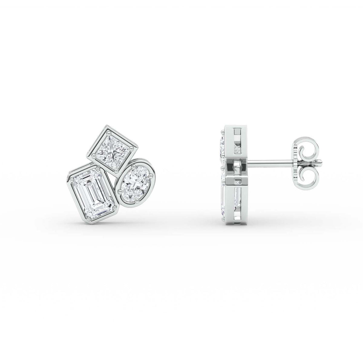 Forever Bright 2.18 CTW Moissanite Emerald Stud Earrings in Sterling Silver