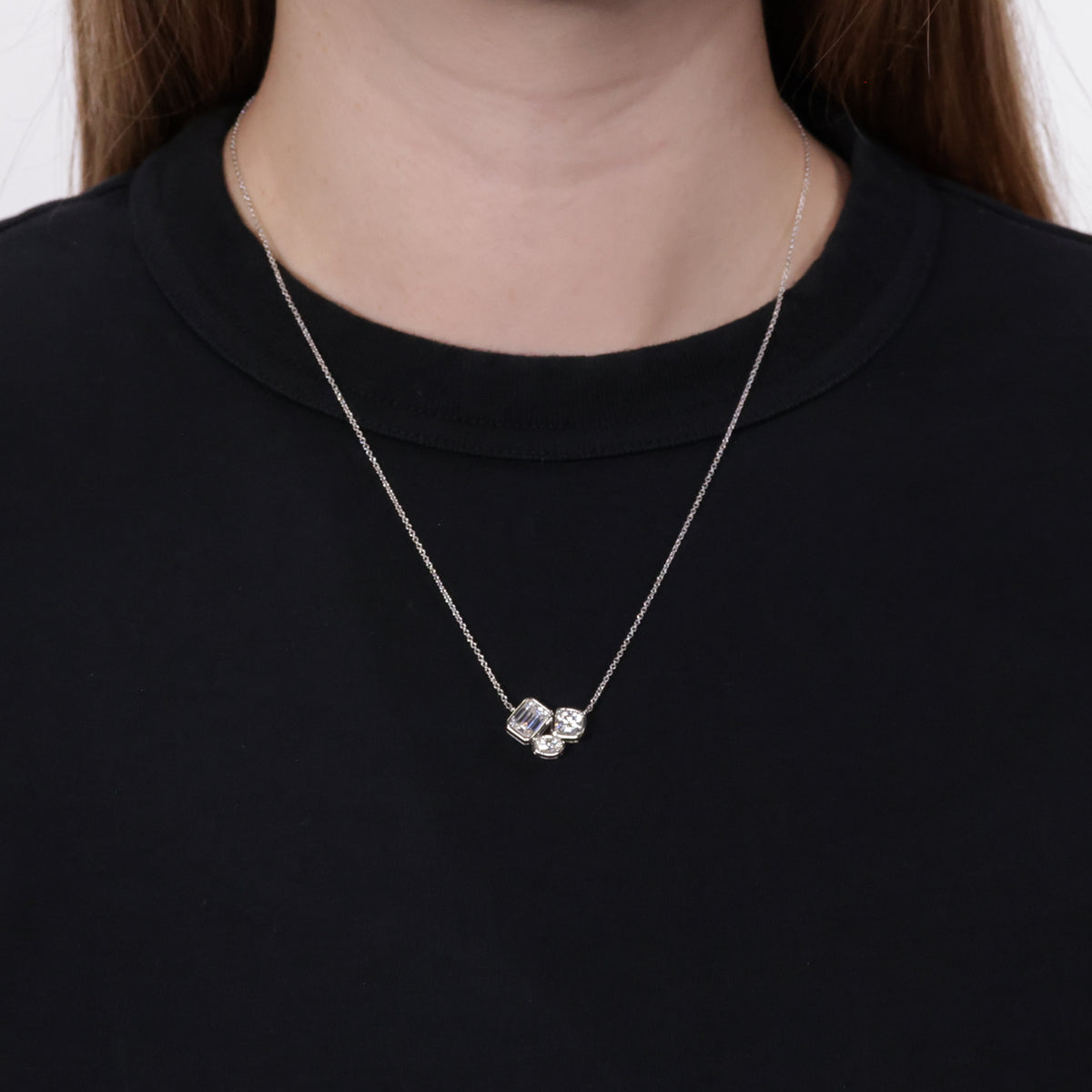 Forever Bright 1.87 CTW Moissanite Geometric Necklace Silver or Gold Vermeil