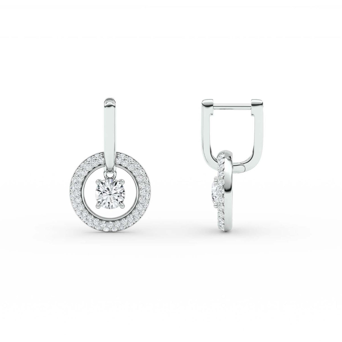 Forever Bright 1.78 CTW Moissanite Round Halo Hoop Earrings in Sterling Silver