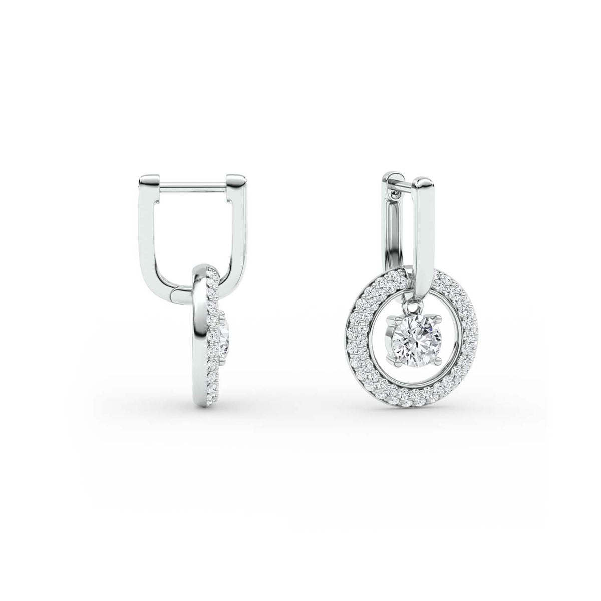 Forever Bright 1.78 CTW Moissanite Round Halo Hoop Earrings in Sterling Silver