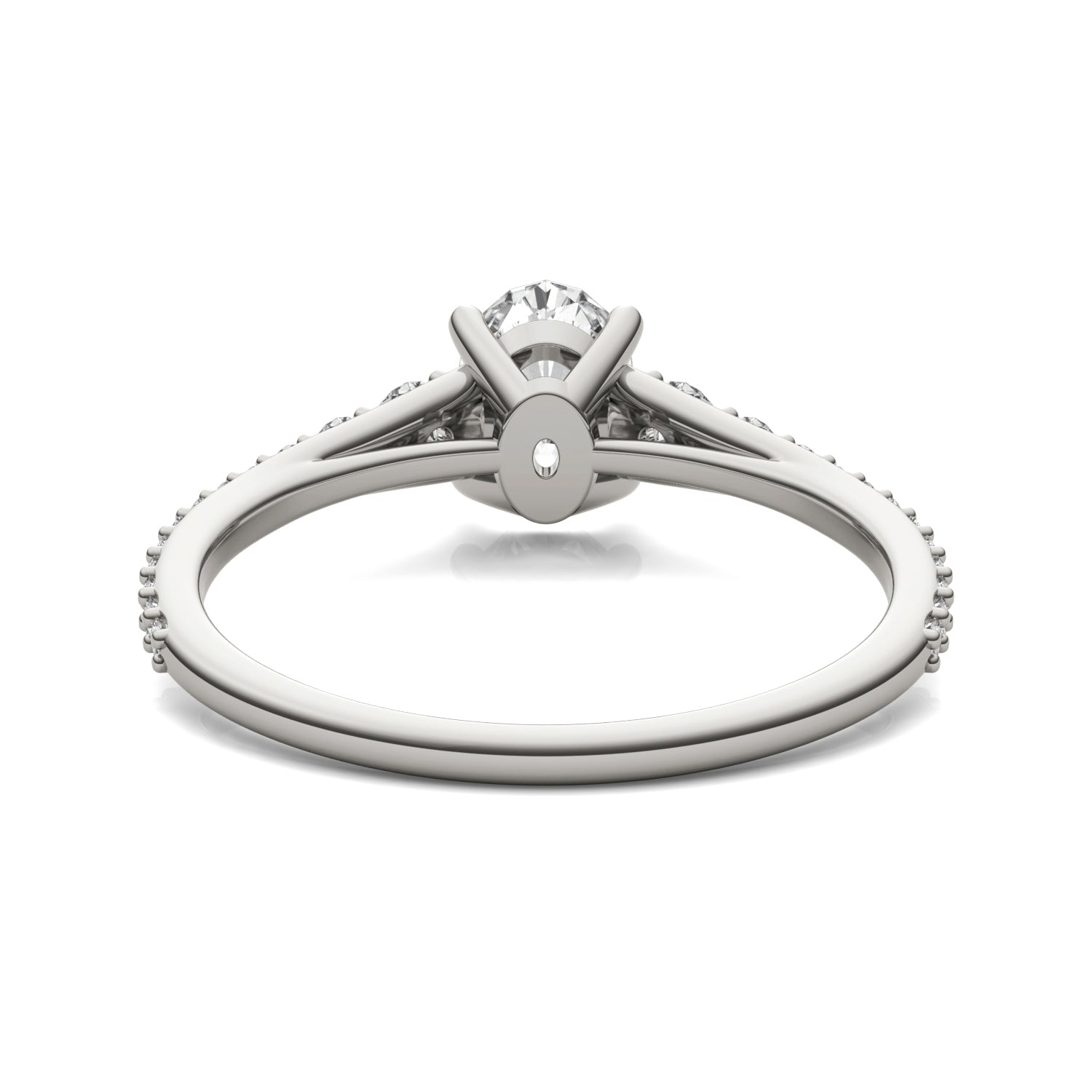 1.29 CTW DEW Oval Moissanite Graduated Side-Stone Engagement Ring in 14K White Gold
