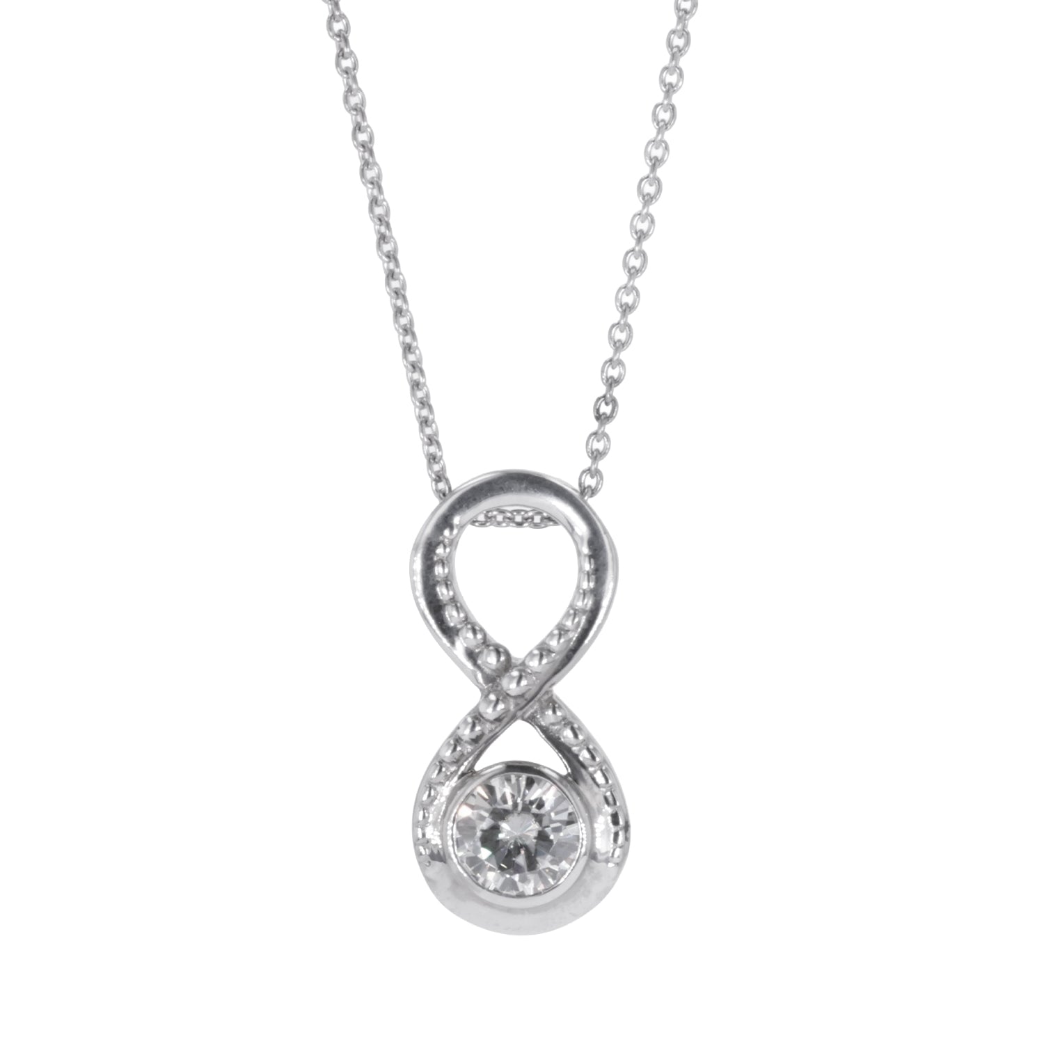 0.80 CTW DEW Round Moissanite Infinity Pendant in Sterling Silver